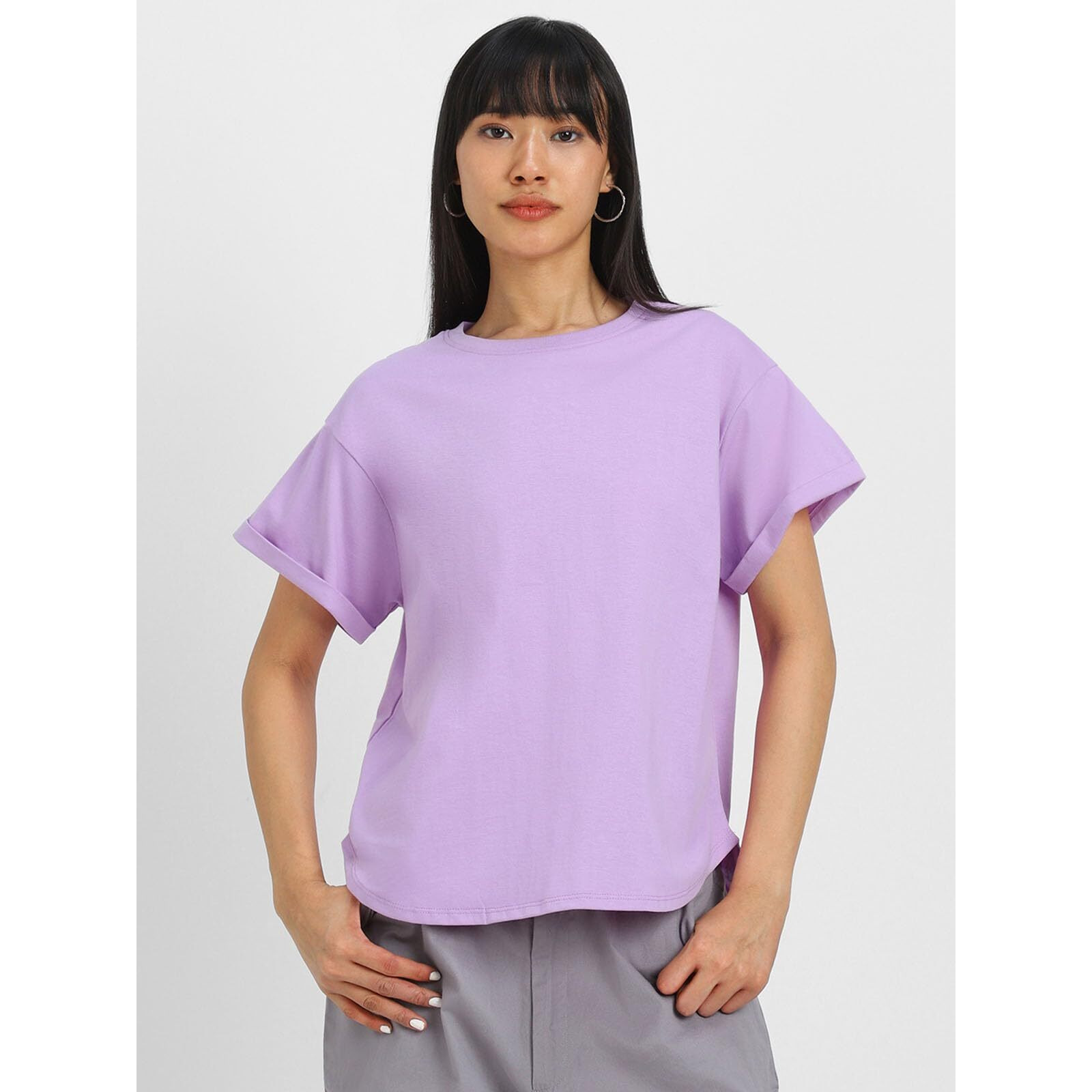 Juneberry Pure 100% Cotton Oversized Loose Baggy Fit Round Neck With Drop Shoulder Lilac & Royal Blue Half Sleeves Boyfriend T-Shirt For Women & Girls (Po2_Bf_42Ll_39Rb_Xxl)