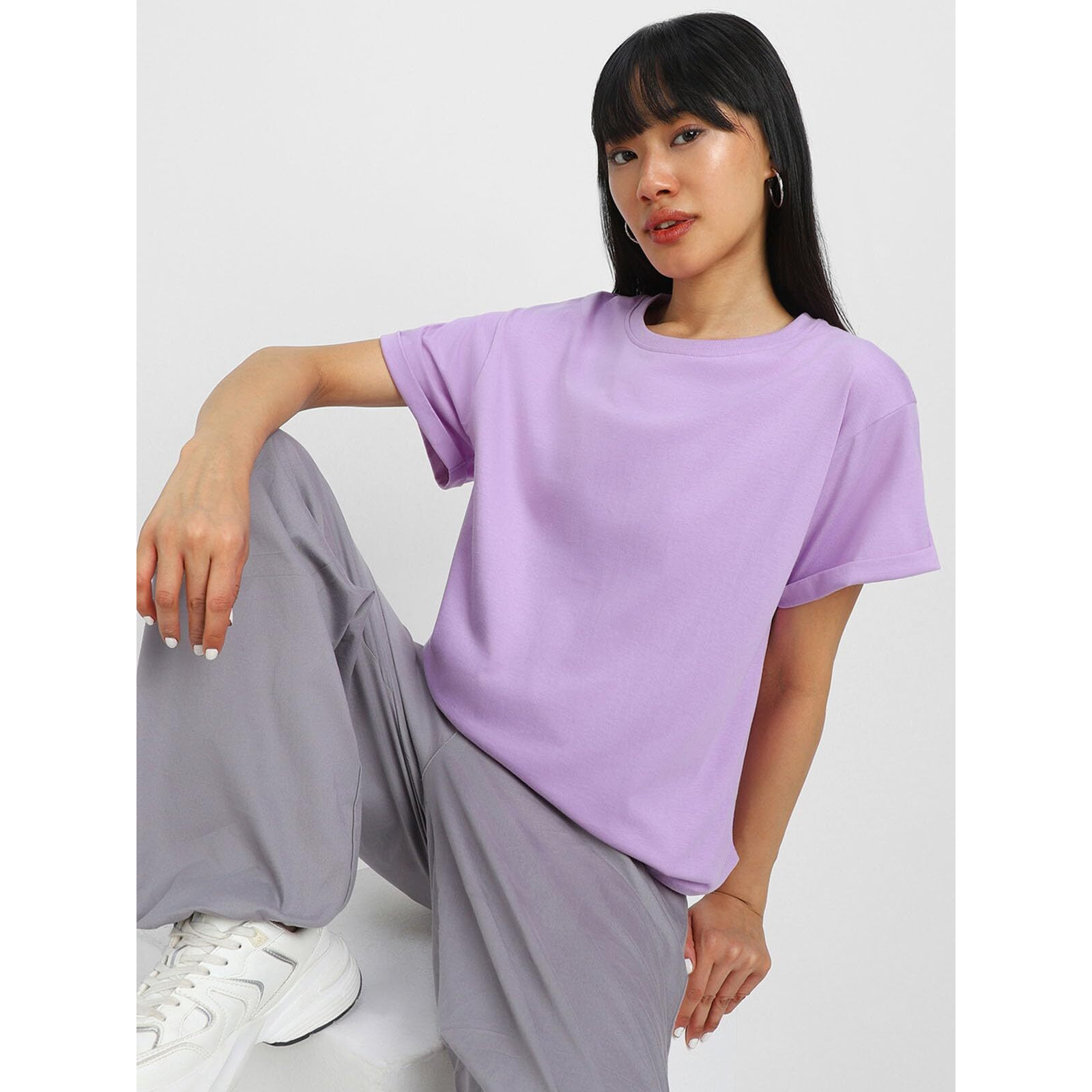 Juneberry Pure 100% Cotton Oversized Loose Baggy Fit Round Neck With Drop Shoulder Lilac & Royal Blue Half Sleeves Boyfriend T-Shirt For Women & Girls (Po2_Bf_42Ll_39Rb_Xxl)
