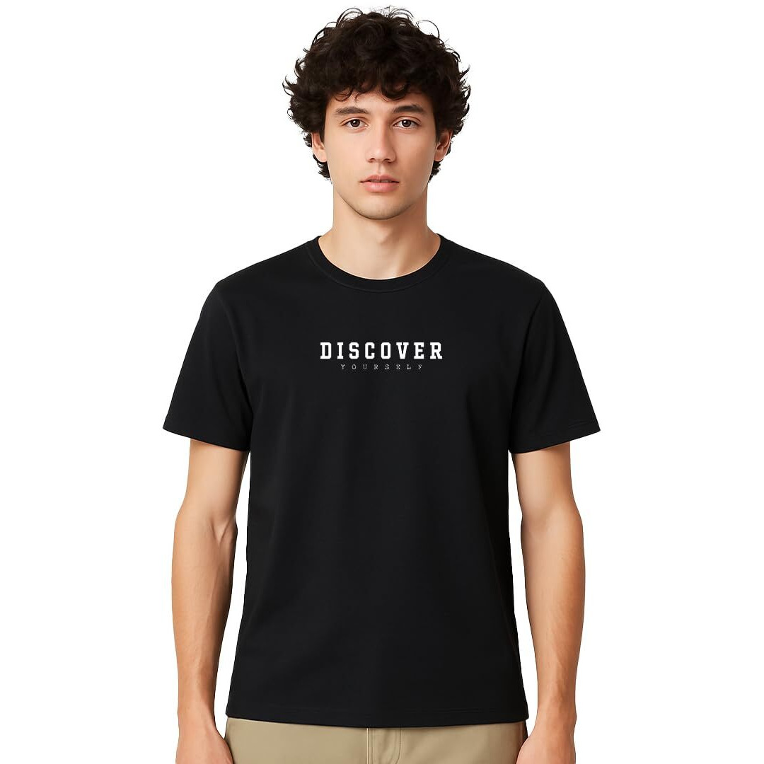 Nobero Men's Typographic Regular Fit T-Shirt (1M-Twts-C0561-Ns_Black-Discover Yourself