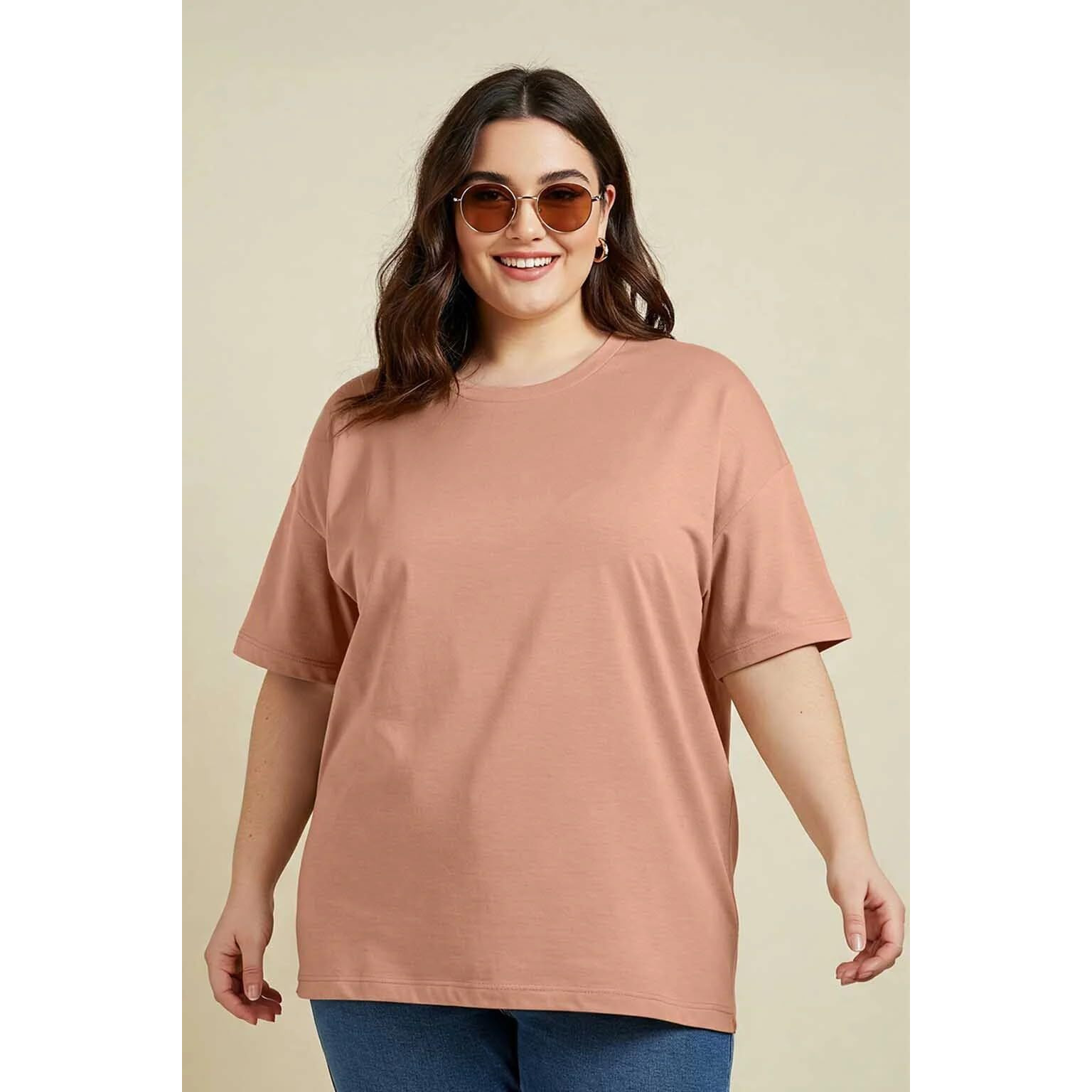 Juneberry 100% Pure Cotton Oversized Baggy Fit Core Solid Half Sleeve Plus Size T-Shirt For Women & Girls (Ps_Jb_Cork_Xxl)