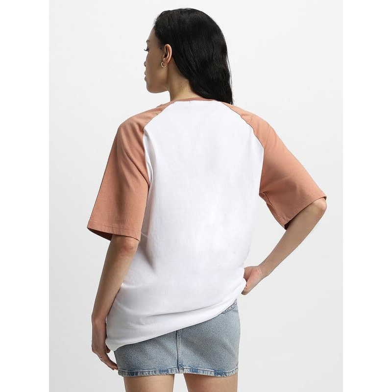 Juneberry Pure 100% Cotton Oversized Loose Baggy Fit Drop Shoulder Latest Aesthetic & Cool Graphic Prinred Half Sleeve T-Shirts For Women & Girls (Po2_Jb_Jteddy_Clfrn_L)