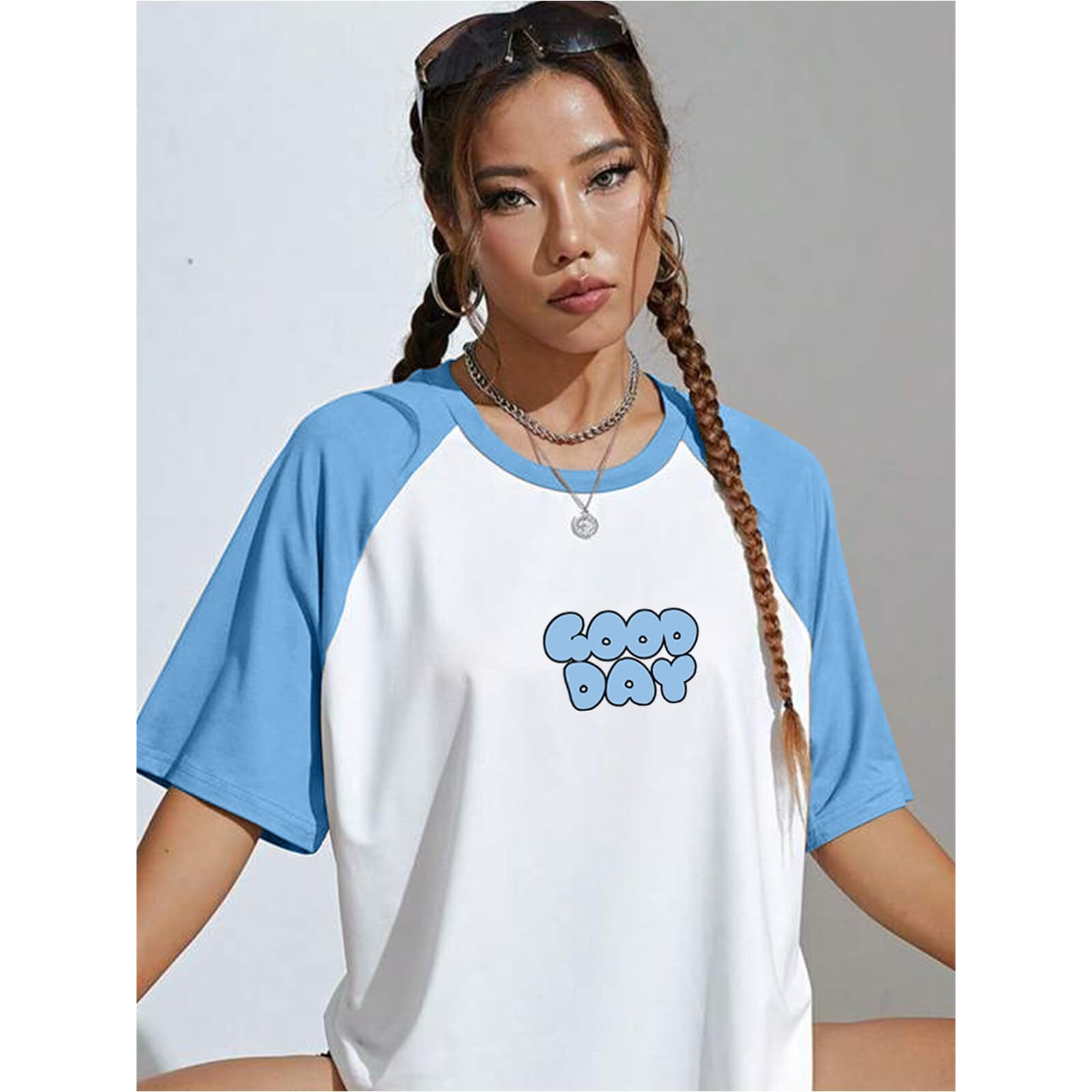 Juneberry 100% Pure Cotton Oversized Baggy Fit Drop Shoulderdutch Canalgraphic Printed Raglan Sleeves Boyfriend T-Shirt For Women & Girls (Os_J_Goodday_Dc_Xxl)