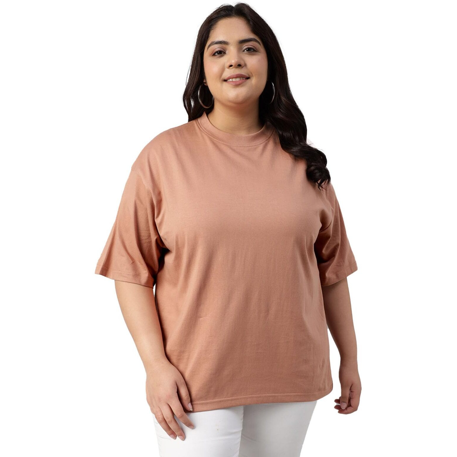Juneberry 100% Pure Cotton Oversized Baggy Fit Core Solid Half Sleeve Plus Size T-Shirt For Women & Girls (Ps_Jb_Cork_3Xl)