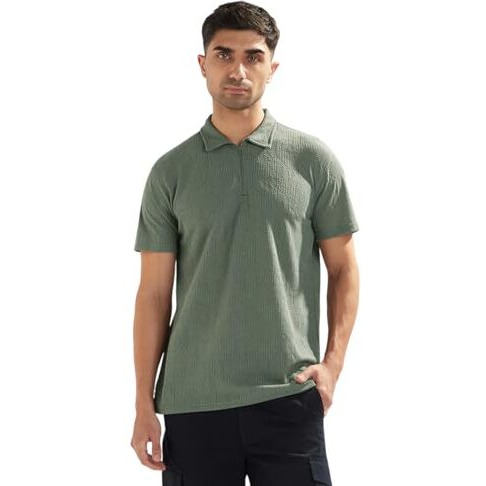 Nobero Men's Self Design Regular Fit Polo Shirt (1M-Twpo-R0030_Sage Green