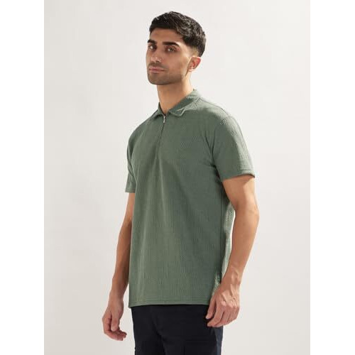 Nobero Men's Self Design Regular Fit Polo Shirt (1M-Twpo-R0030_Sage Green