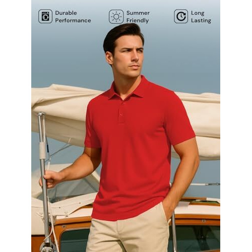 Nobero Men Cotton Solid Regular Fit Polo Shirt (1M-Twpo-R0002-Bl_Poppy Red, Large