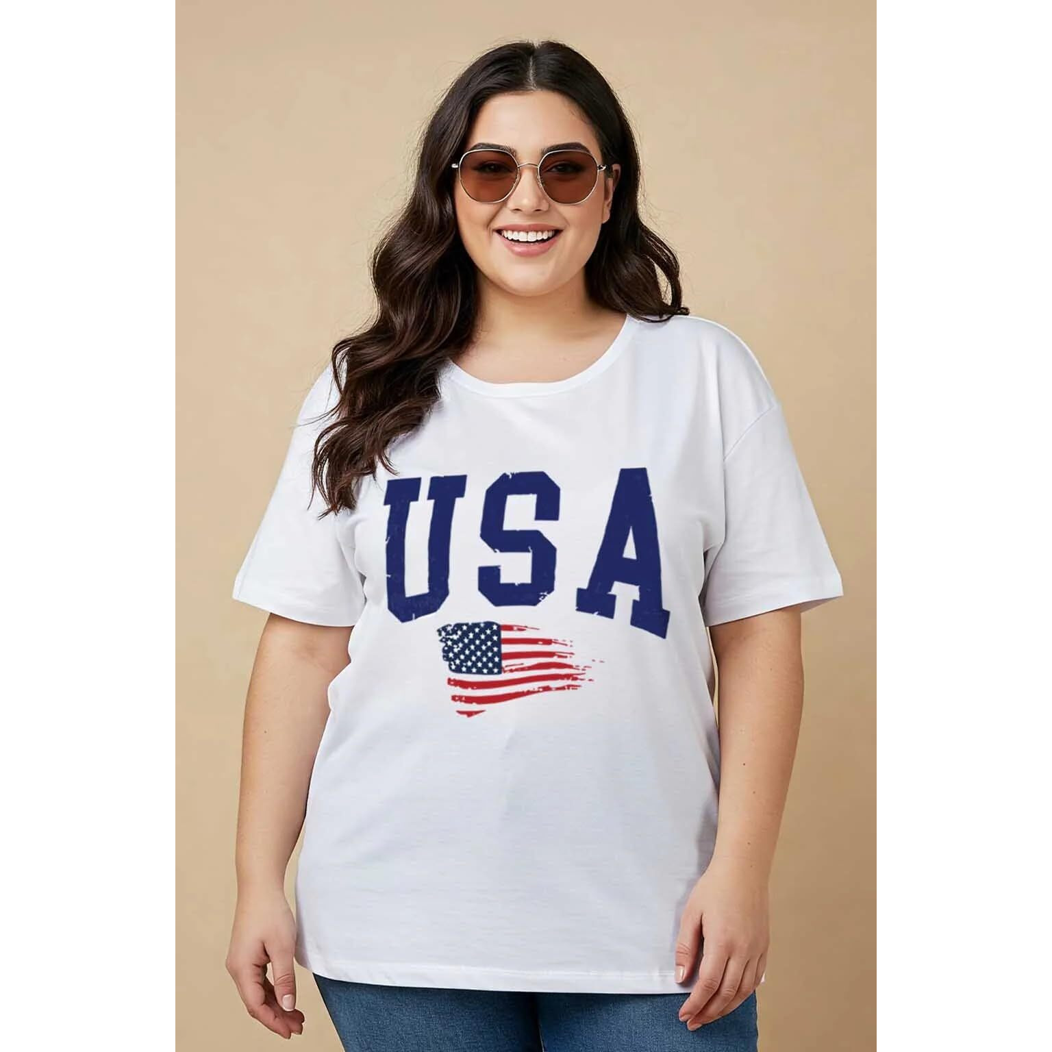 Juneberry 100% Pure Cotton Oversized Baggy Fit Cool Front Chest Graphic Printed Half Sleeve Plus Size T-Shirt For Women & Girls (Gl_Ps_Usa_Wt_4Xl)