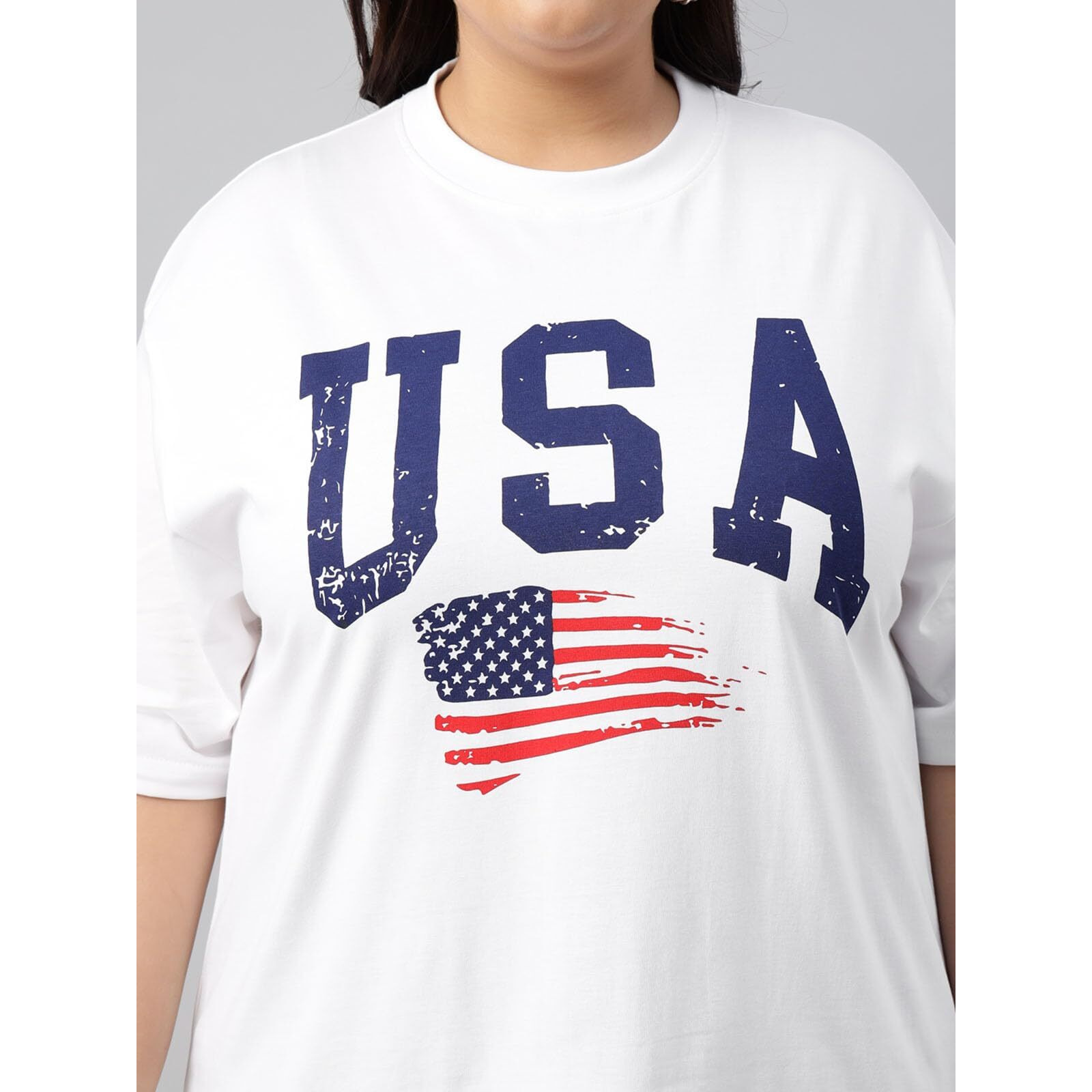 Juneberry 100% Pure Cotton Oversized Baggy Fit Cool Front Chest Graphic Printed Half Sleeve Plus Size T-Shirt For Women & Girls (Gl_Ps_Usa_Wt_4Xl)