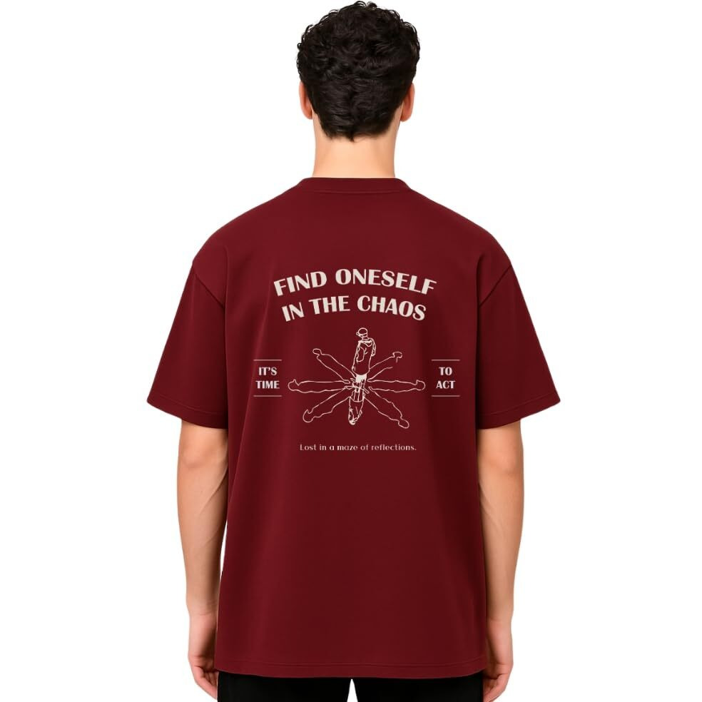 Nobero Men Oversized Fit T-Shirt(1M-Twrt-C1012-Wr4_Wine Red_L)