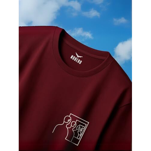 Nobero Men Oversized Fit T-Shirt(1M-Twrt-C1012-Wr4_Wine Red_L)