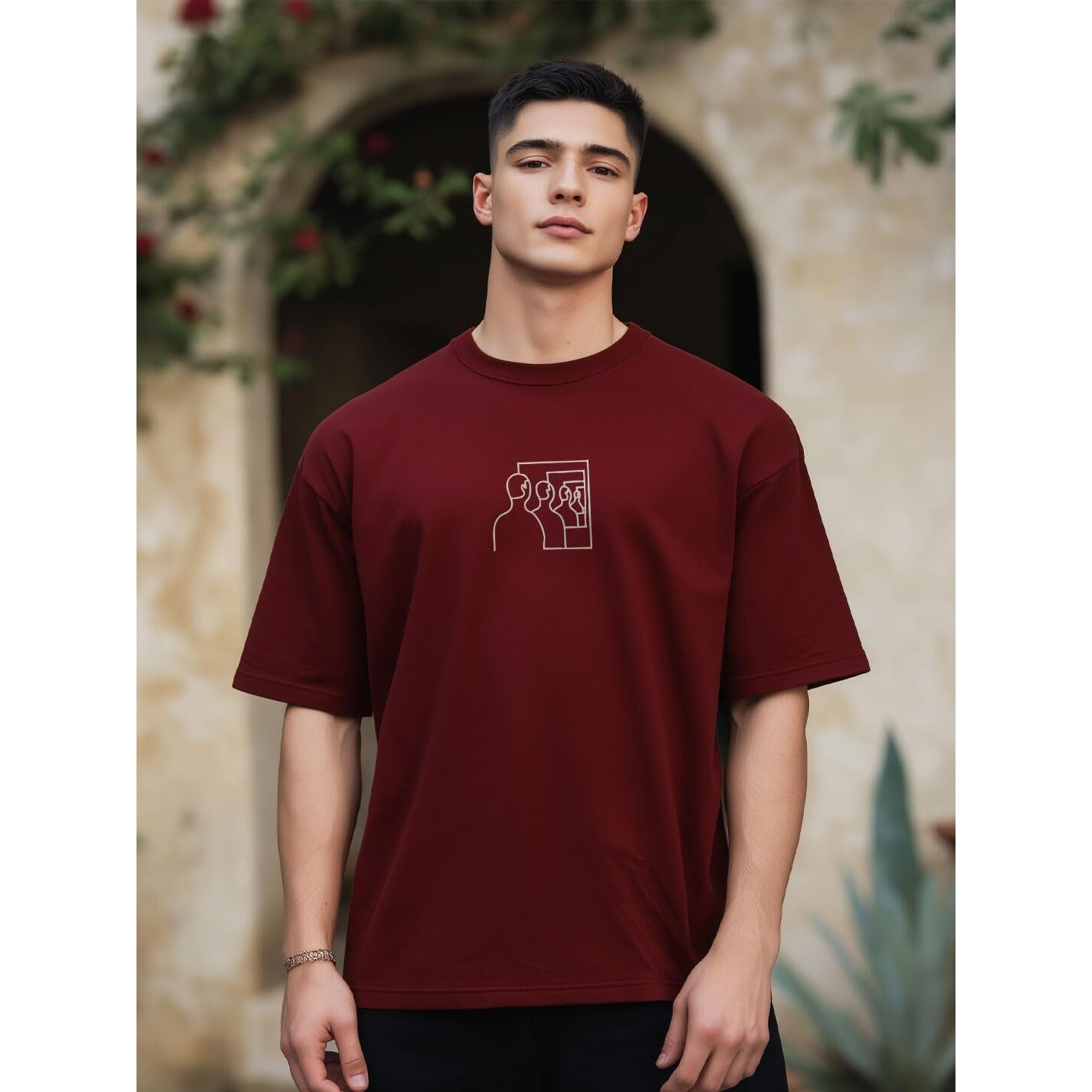 Nobero Men Oversized Fit T-Shirt(1M-Twrt-C1012-Wr4_Wine Red_L)