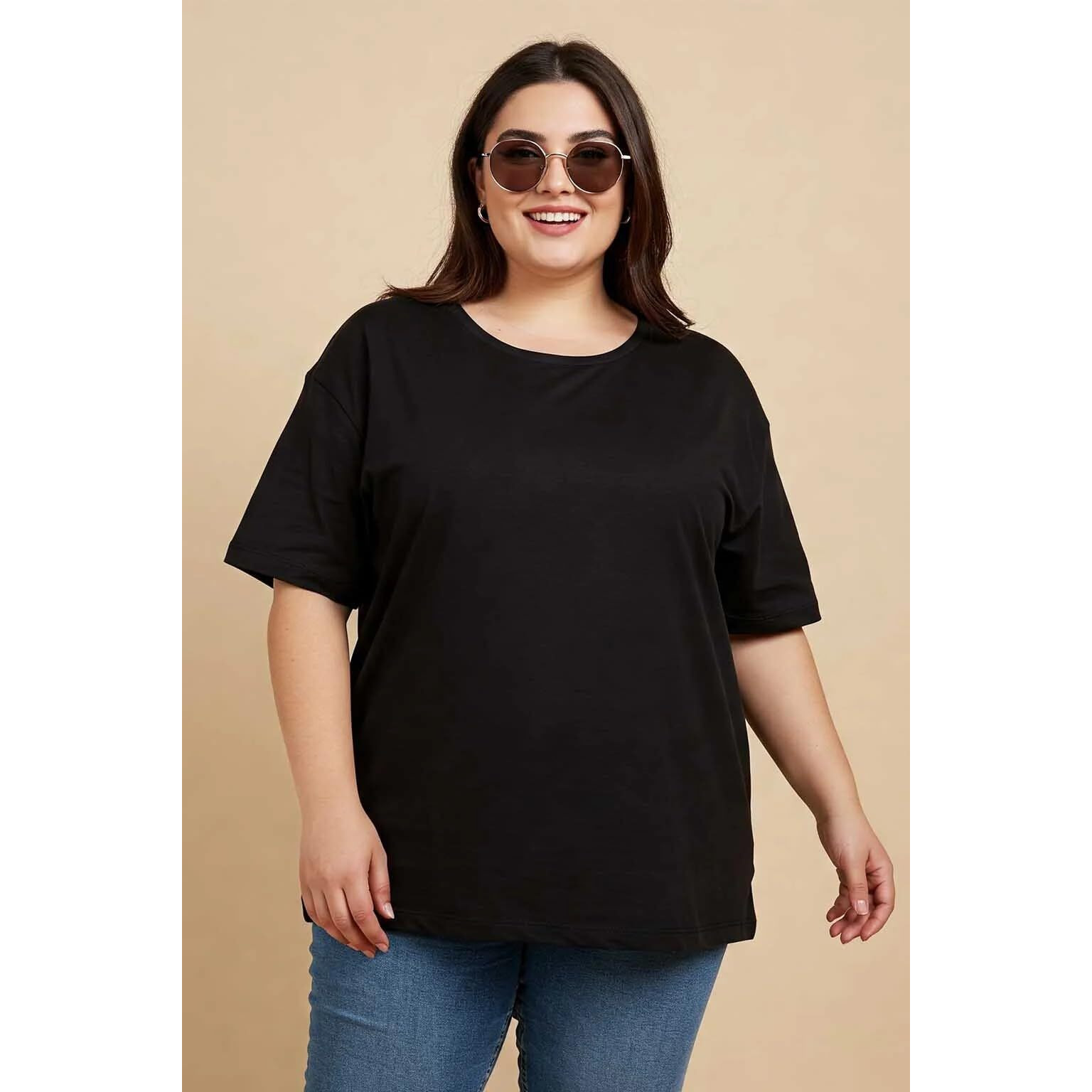 Juneberry 100% Pure Cotton Oversized Baggy Fit Core Solid Half Sleeve Plus Size T-Shirt For Women & Girls (Ps_Jb_Black_3Xl)
