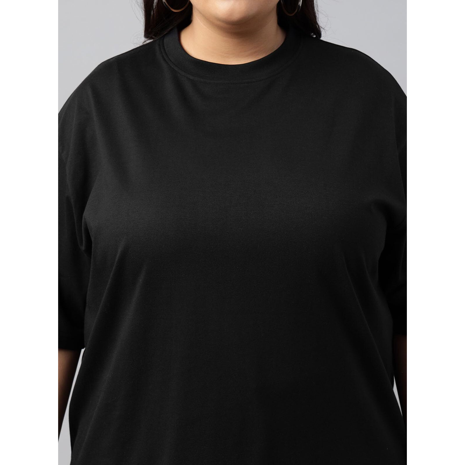 Juneberry 100% Pure Cotton Oversized Baggy Fit Core Solid Half Sleeve Plus Size T-Shirt For Women & Girls (Ps_Jb_Black_5Xl)