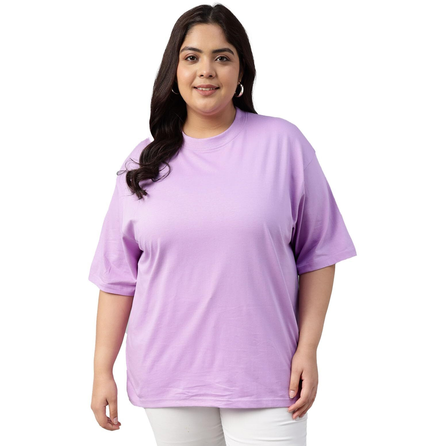 Juneberry 100% Pure Cotton Oversized Baggy Fit Core Solid Half Sleeve Plus Size T-Shirt For Women & Girls (Ps_Jb_Lilac_Xxl)