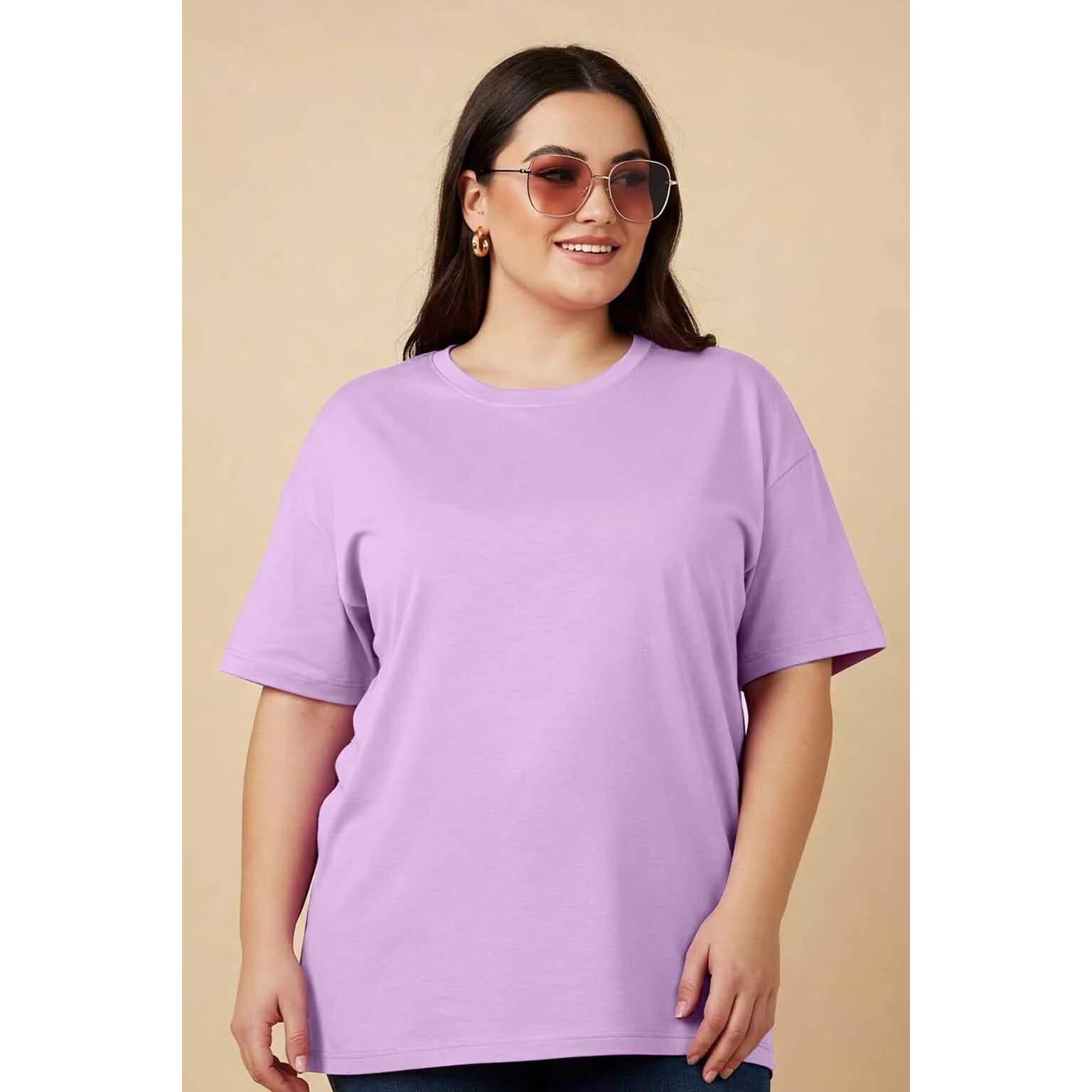 Juneberry 100% Pure Cotton Oversized Baggy Fit Core Solid Half Sleeve Plus Size T-Shirt For Women & Girls (Ps_Jb_Lilac_Xxl)