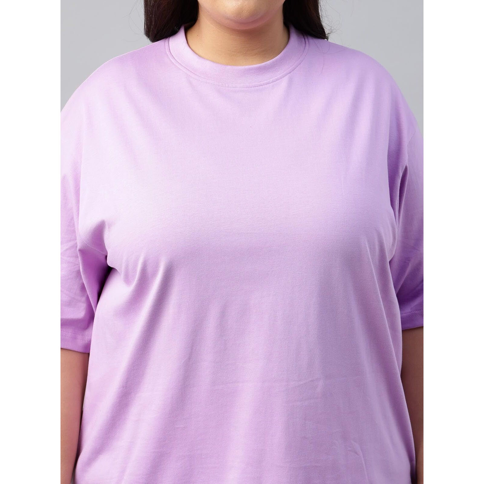 Juneberry 100% Pure Cotton Oversized Baggy Fit Core Solid Half Sleeve Plus Size T-Shirt For Women & Girls (Ps_Jb_Lilac_Xxl)