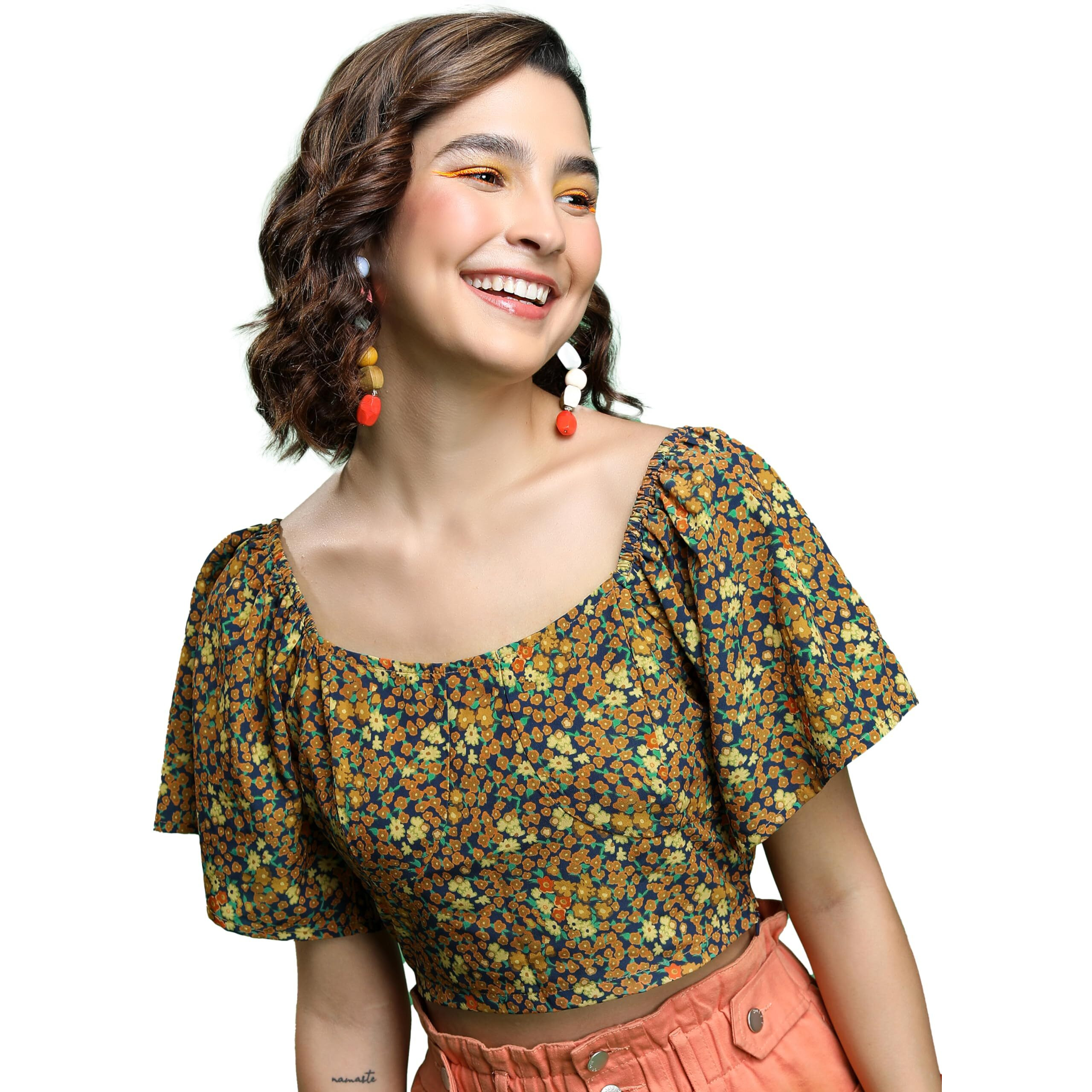 Ketch Women's Regular Fit Tops (Khtp000412_Mustard Blue Multi