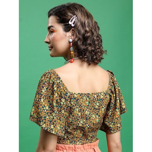 Ketch Women's Regular Fit Tops (Khtp000412_Mustard Blue Multi