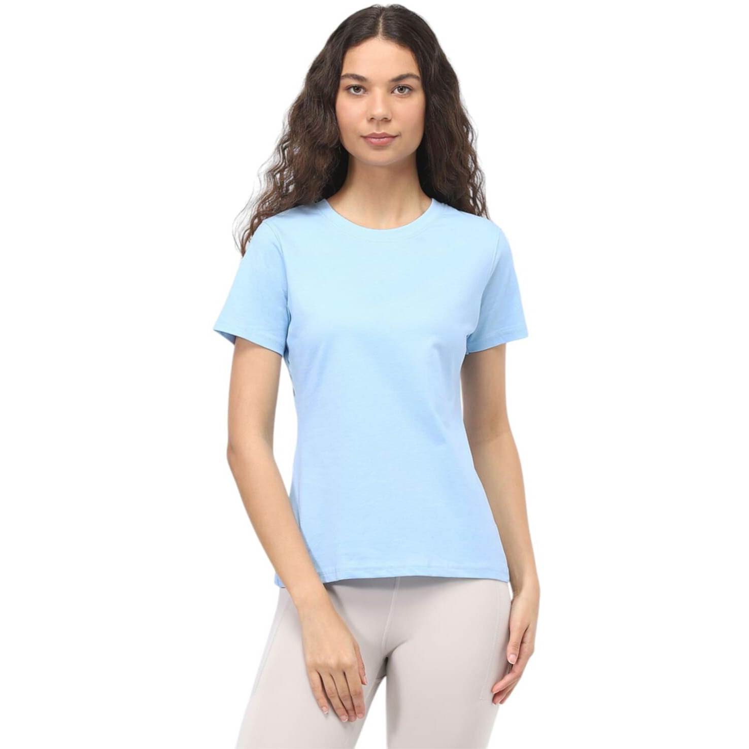 Nobero Women's Solid Regular Fit T-Shirt (1W-Twts-R0003_Powder Blue