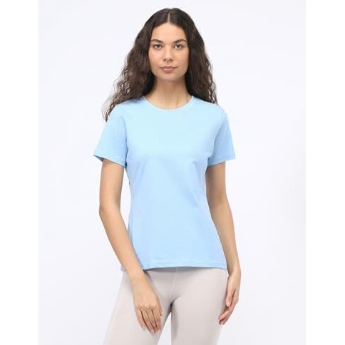 Nobero Women's Solid Regular Fit T-Shirt (1W-Twts-R0003_Powder Blue