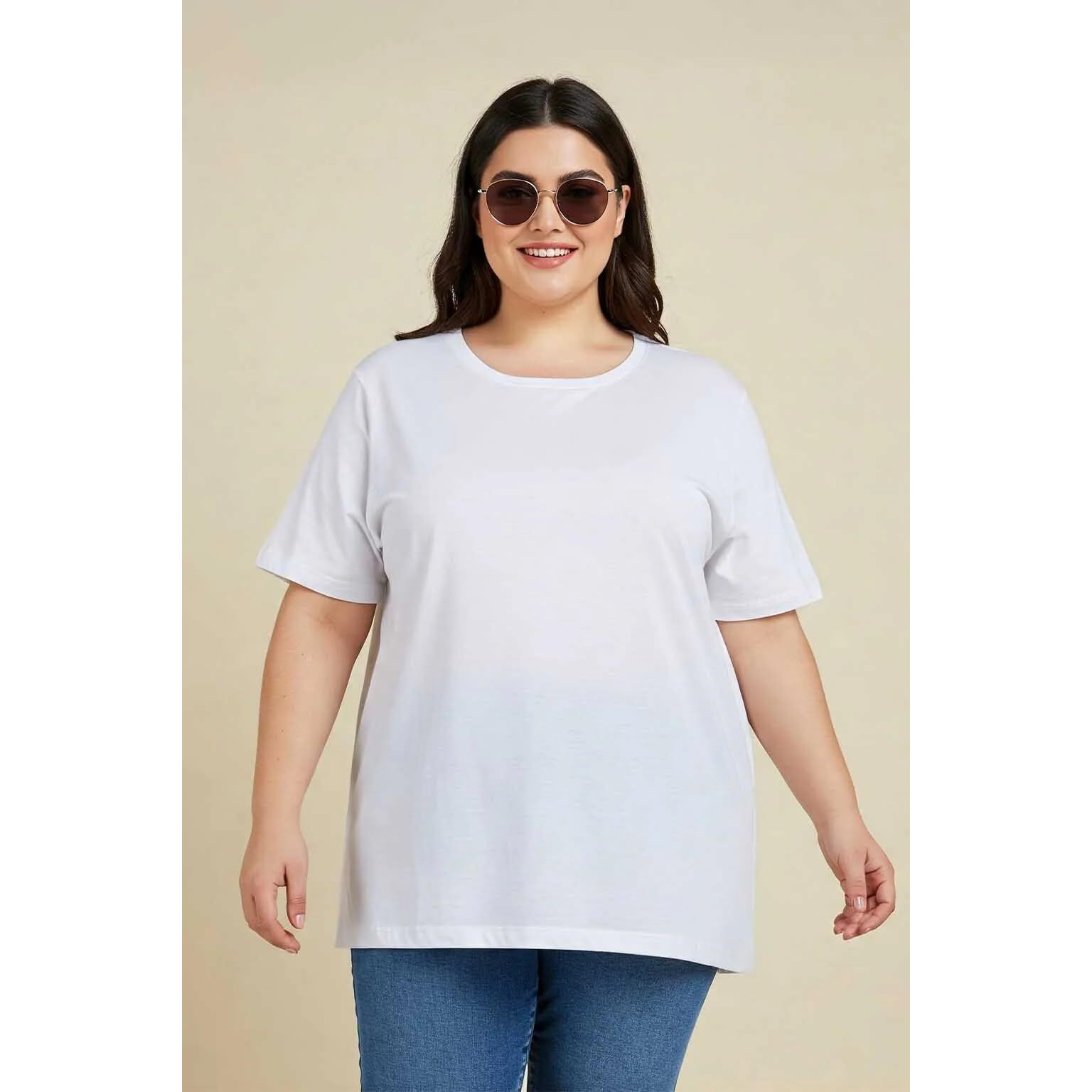 Juneberry 100% Pure Cotton Oversized Baggy Fit Core Solid Half Sleeve Plus Size T-Shirt For Women & Girls (Ps_Jb_White_3Xl)