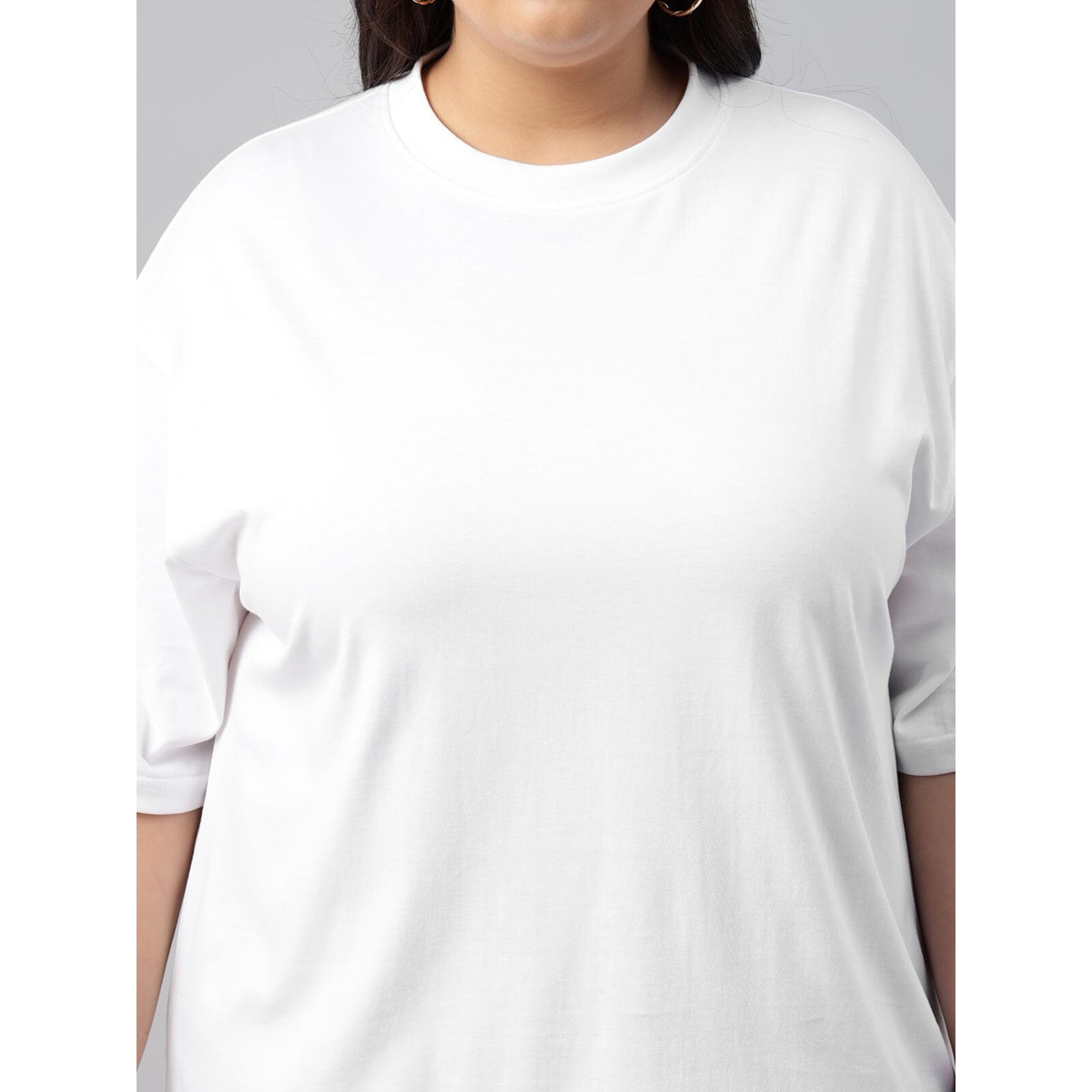 Juneberry 100% Pure Cotton Oversized Baggy Fit Core Solid Half Sleeve Plus Size T-Shirt For Women & Girls (Ps_Jb_White_3Xl)