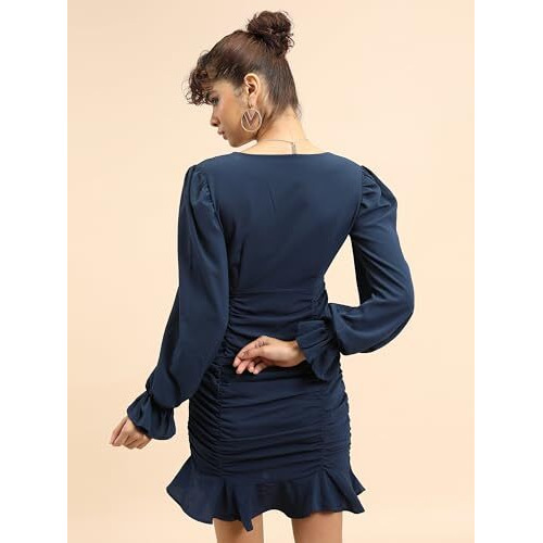 Ketch Cotton Blend Women Casual Fit Navy Dress Above The Knee Khj6000638