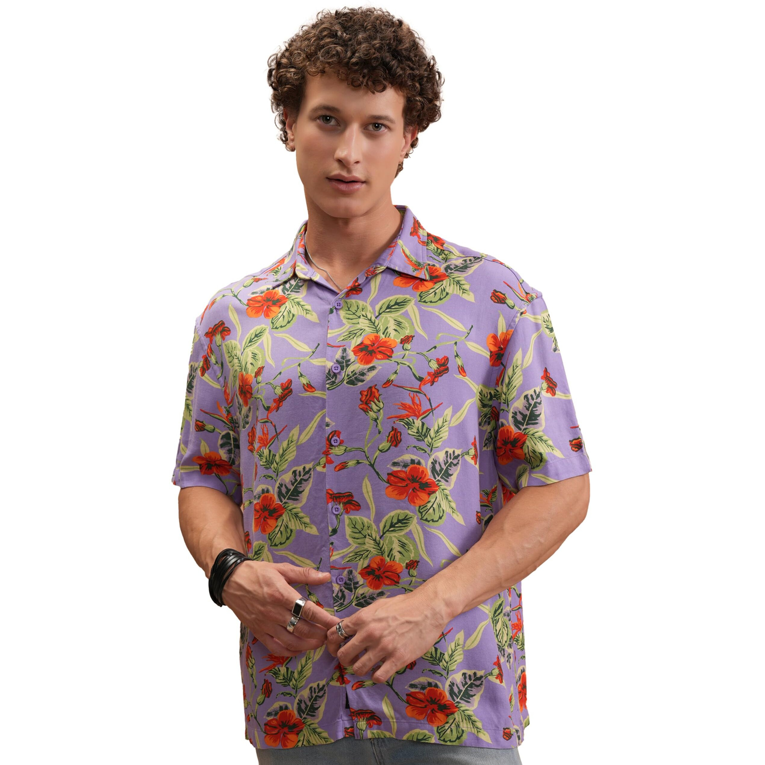 Ketch Men Half Sleeve Oversized Fit Khos000016 Purple M