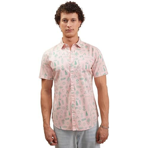 Ketch Men Half Sleeve Semi Fit Khsh001799 Pink S