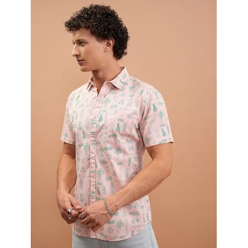 Ketch Men Half Sleeve Semi Fit Khsh001799 Pink S