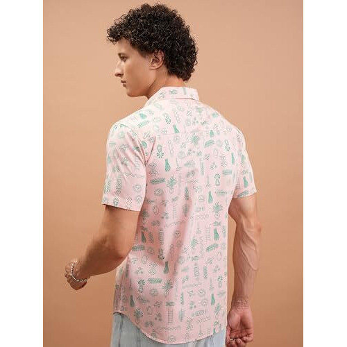 Ketch Men Half Sleeve Semi Fit Khsh001799 Pink S