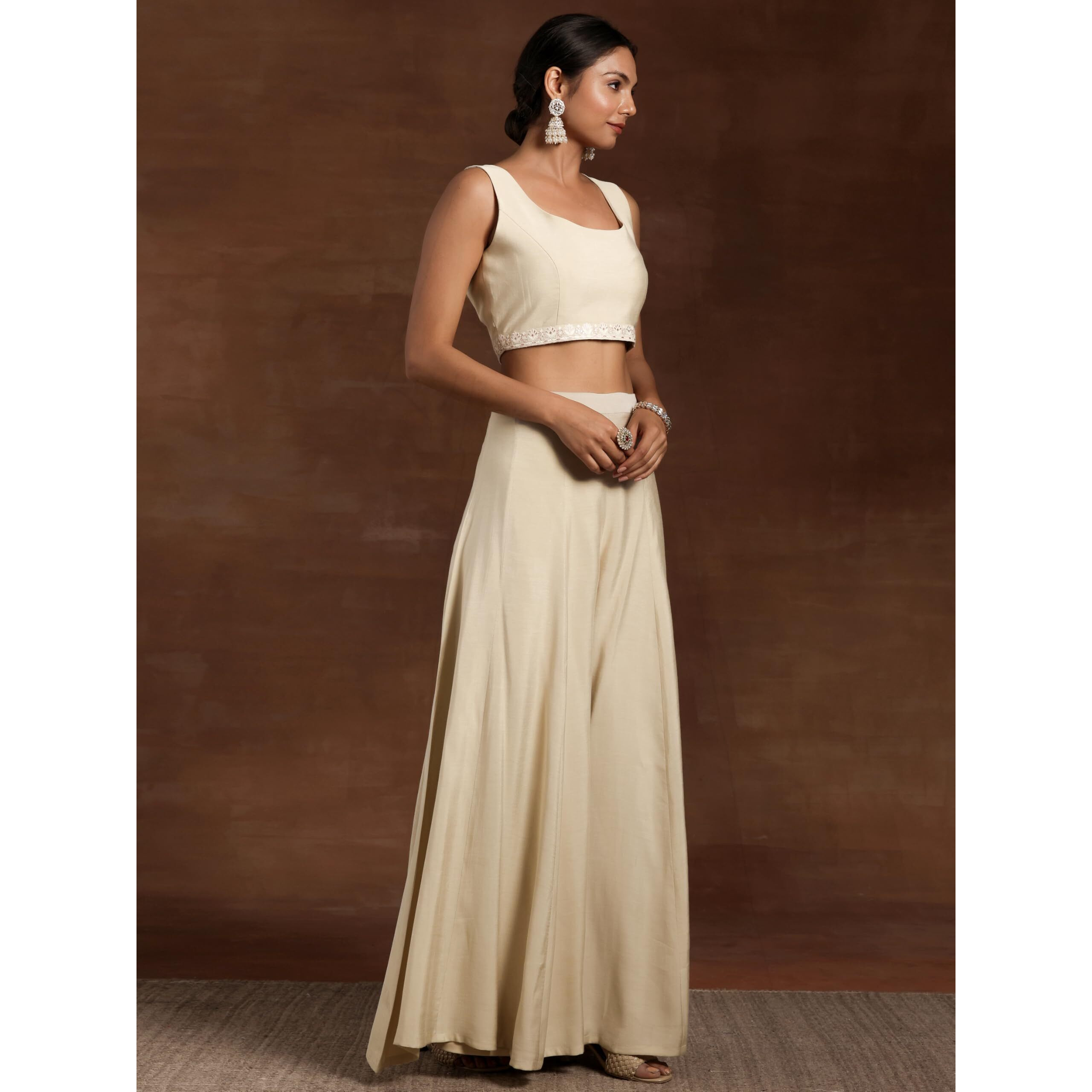 Libas Art Womens Solid Silk Blend Co-Ord Set For Women