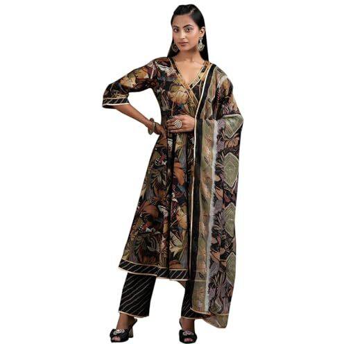 Libas Black Silk Blend Printed Kurta Sets For Women