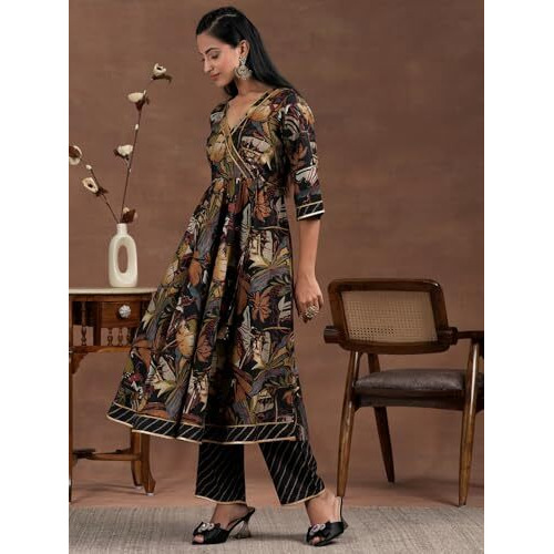 Libas Black Silk Blend Printed Kurta Sets For Women