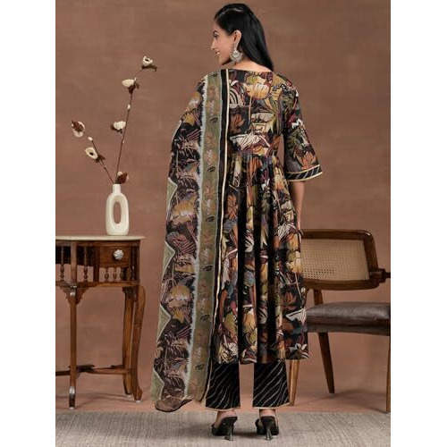 Libas Black Silk Blend Printed Kurta Sets For Women