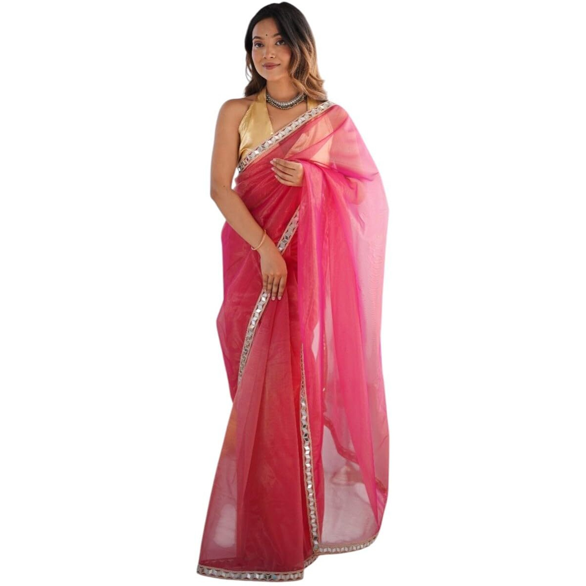 Kaari Organza Womens Saree (Kaaaw25Saa-Op-5014_Rani Pink)