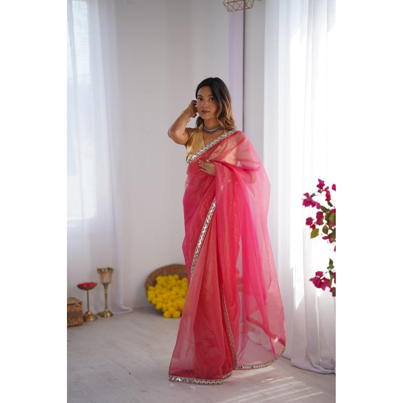 Kaari Organza Womens Saree (Kaaaw25Saa-Op-5014_Rani Pink)