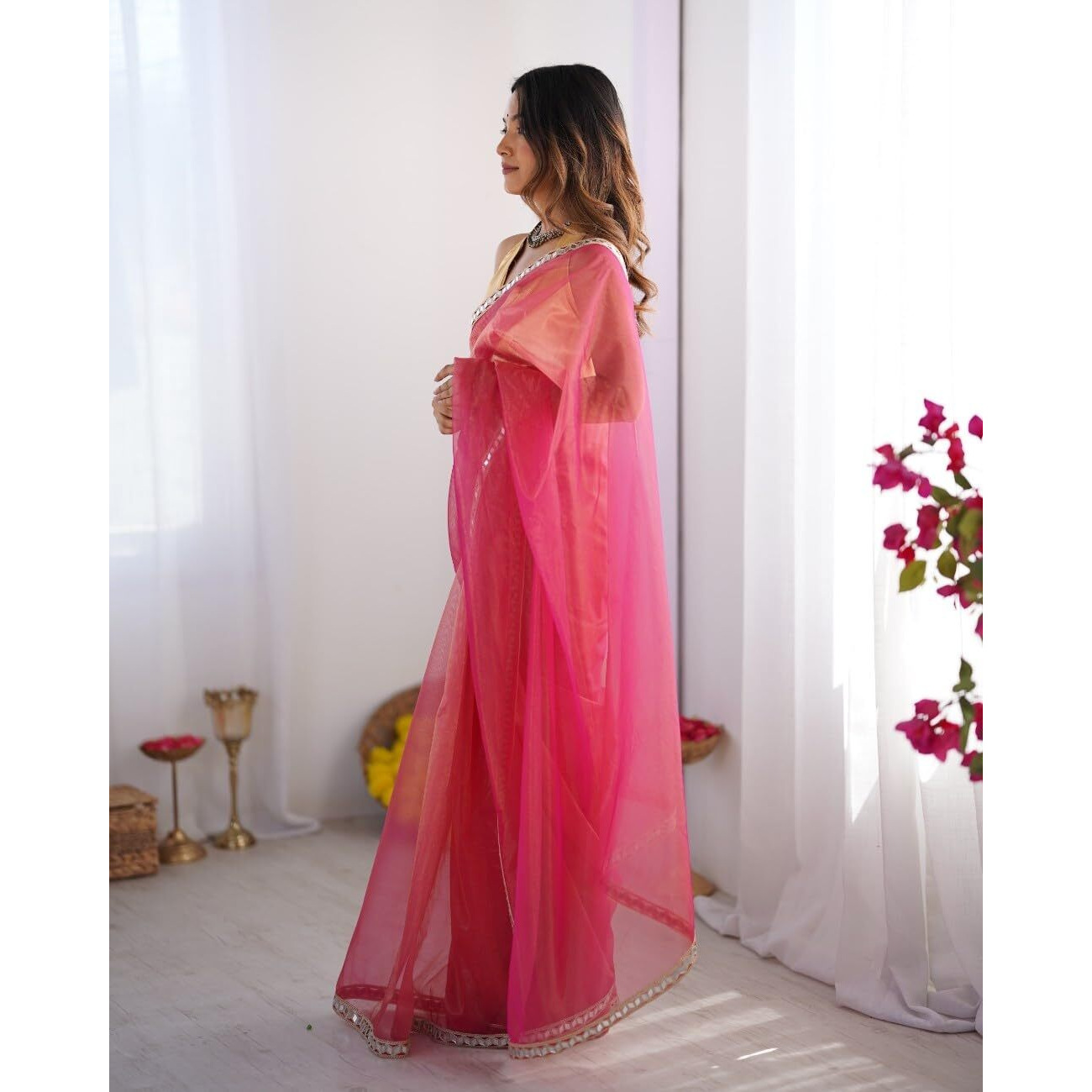 Kaari Organza Womens Saree (Kaaaw25Saa-Op-5014_Rani Pink)