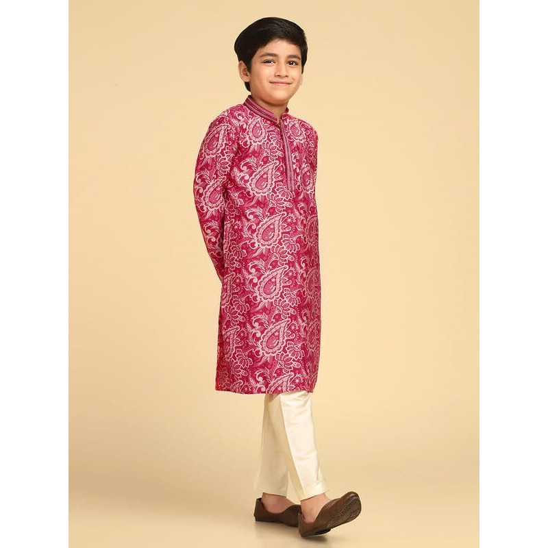 Kisah Boys Kurta And Pyjama Set | Cotton Blend Printed Ethnic Wear For Kids Wedding And Occasions-Kk-1041-Kc101-3-4 Years