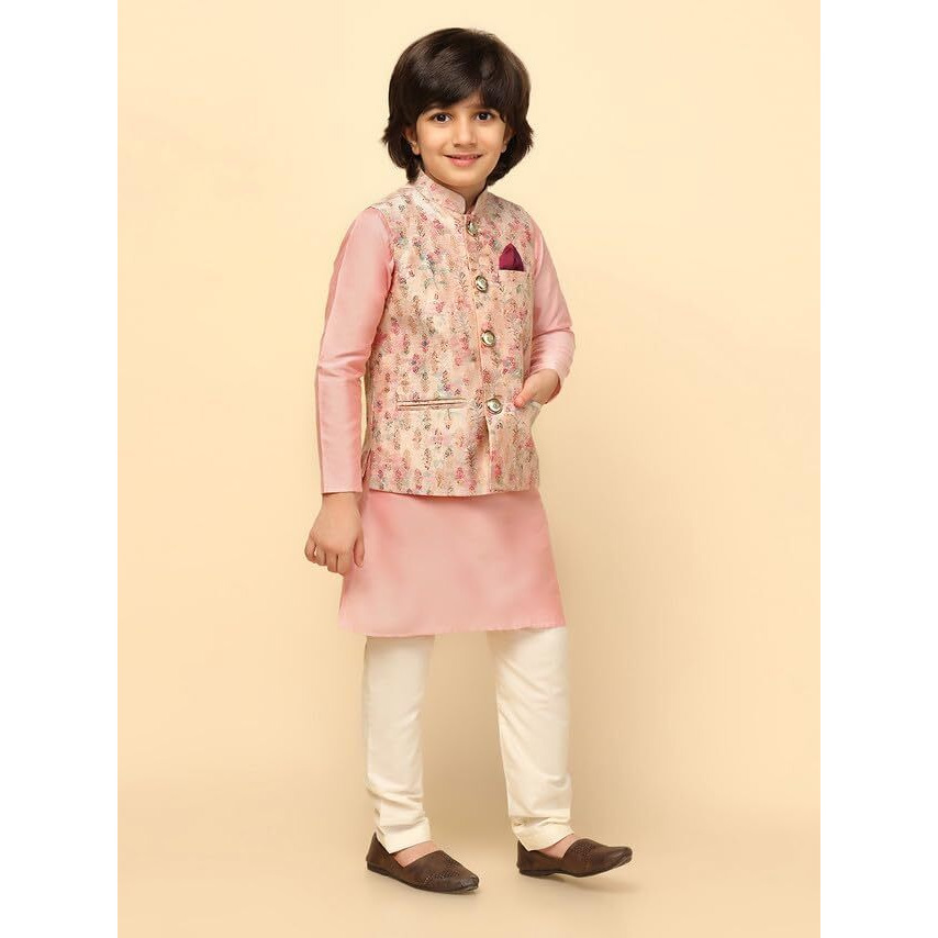 Kisah Boys Nehru Jacket Silk Blend Jacquard Design Waistcoat Jacket For Kids, Multicolored, 5-6 Years