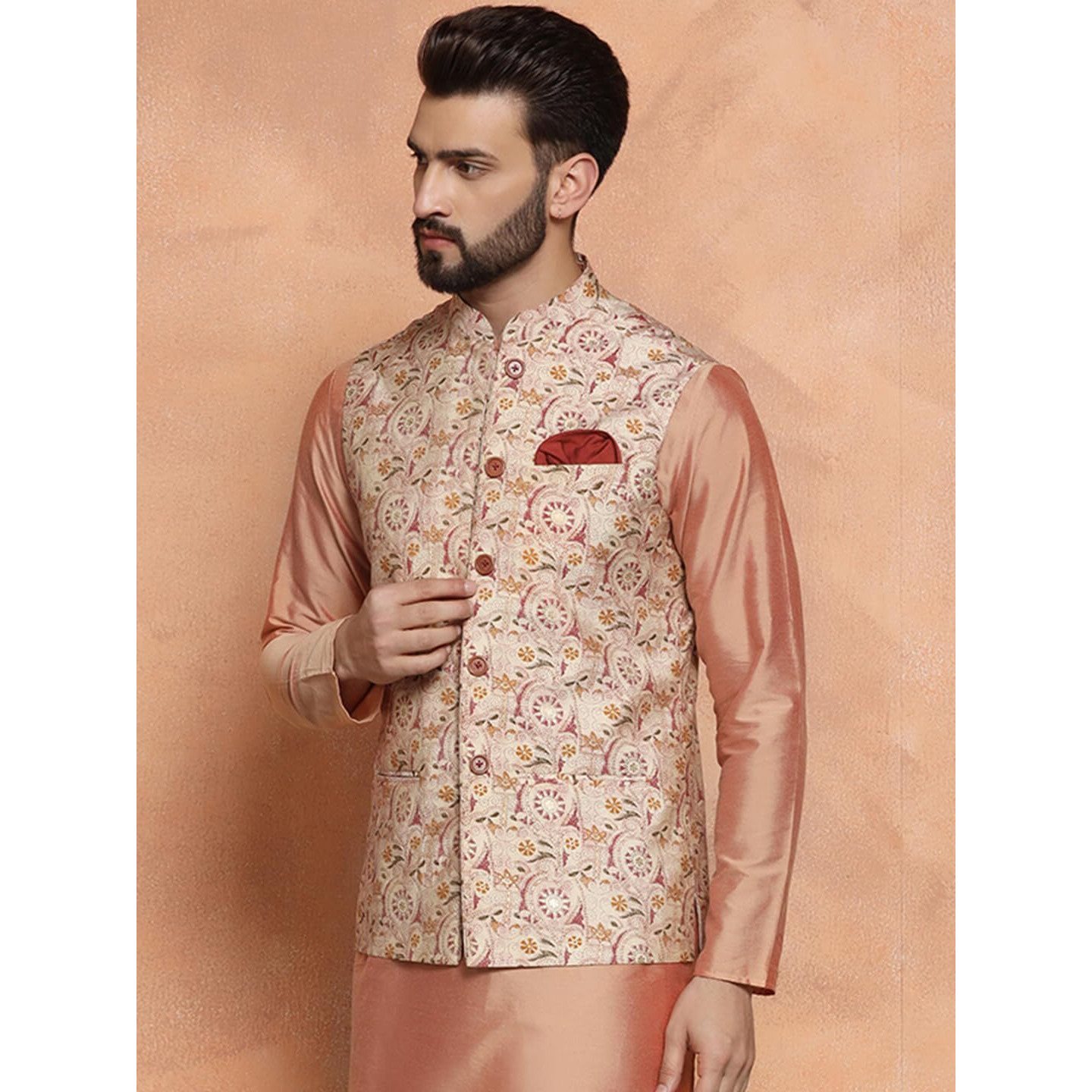Kisah Nehru Jacket For Men  Printed Cotton Blend Modi Jacket | Ethnic & Formal Waist Coat For Weddings, Parties & Office Wear