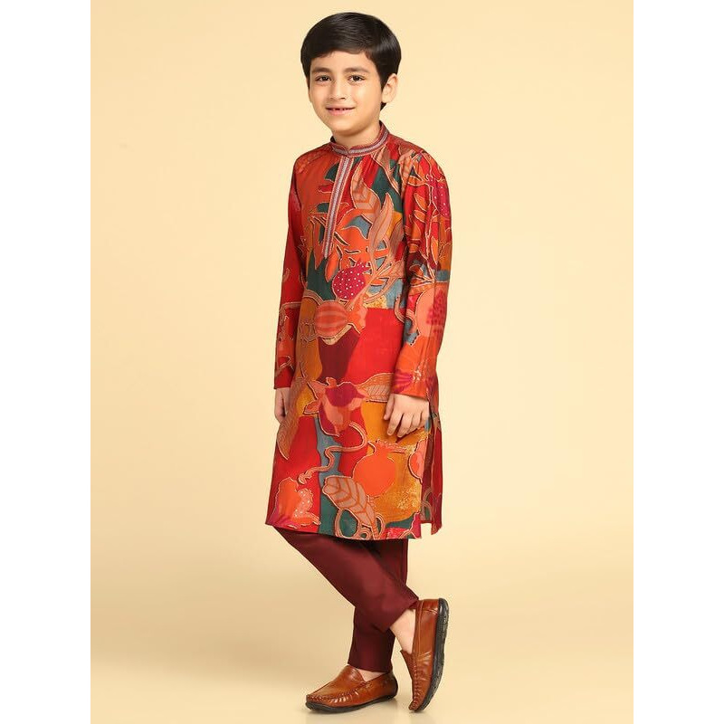 Kisah Boys Kurta | Cotton Blend Printed Ethnic Wear For Kids Wedding And Occasions-Kk-1026-5-6 Years Multicolour