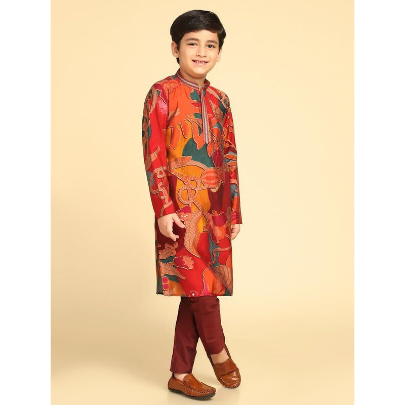Kisah Boys Kurta | Cotton Blend Printed Ethnic Wear For Kids Wedding And Occasions-Kk-1026-5-6 Years Multicolour