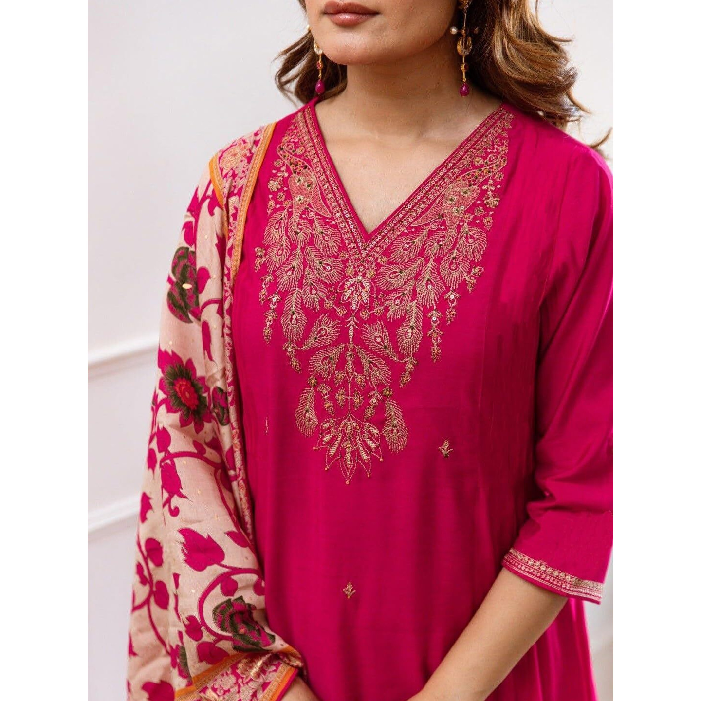 Klosia Women Embroidery Straight Kurta And Pant Set With Dupataa Pink