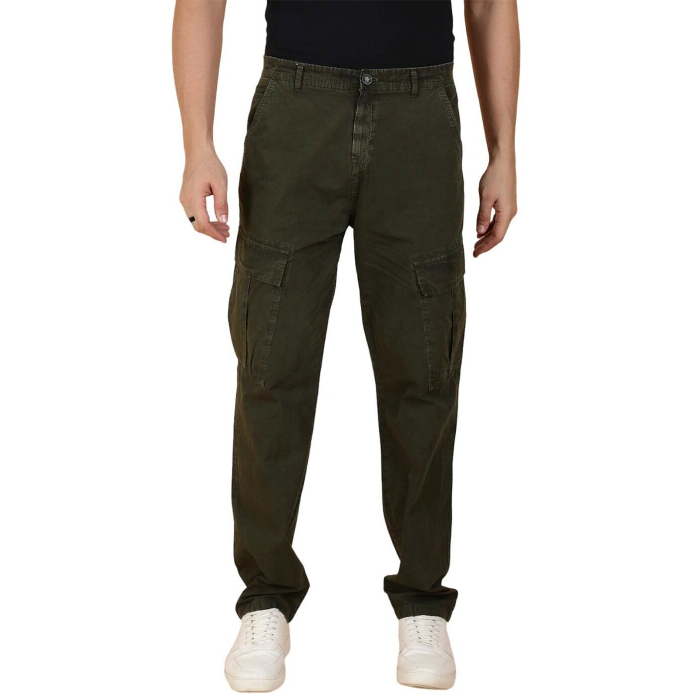 Kotty Men's Solid Multiple Pockets Comfortable And Strechable Cargo Jeans(Green,32)