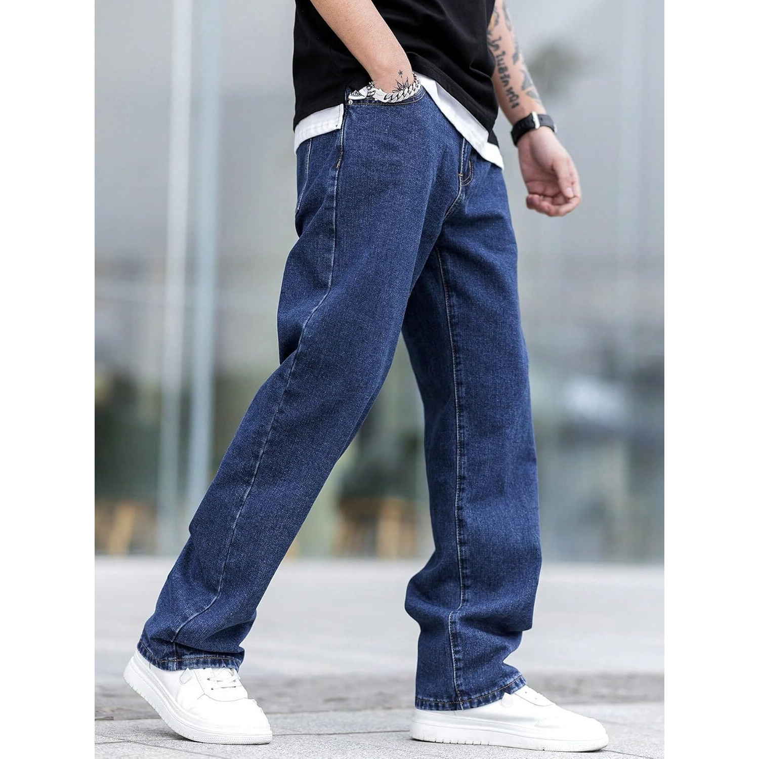 Kotty Men's Solid Regular Fit Mid Distressed Fashionable Trendy Denim Jeans(Blue,34)