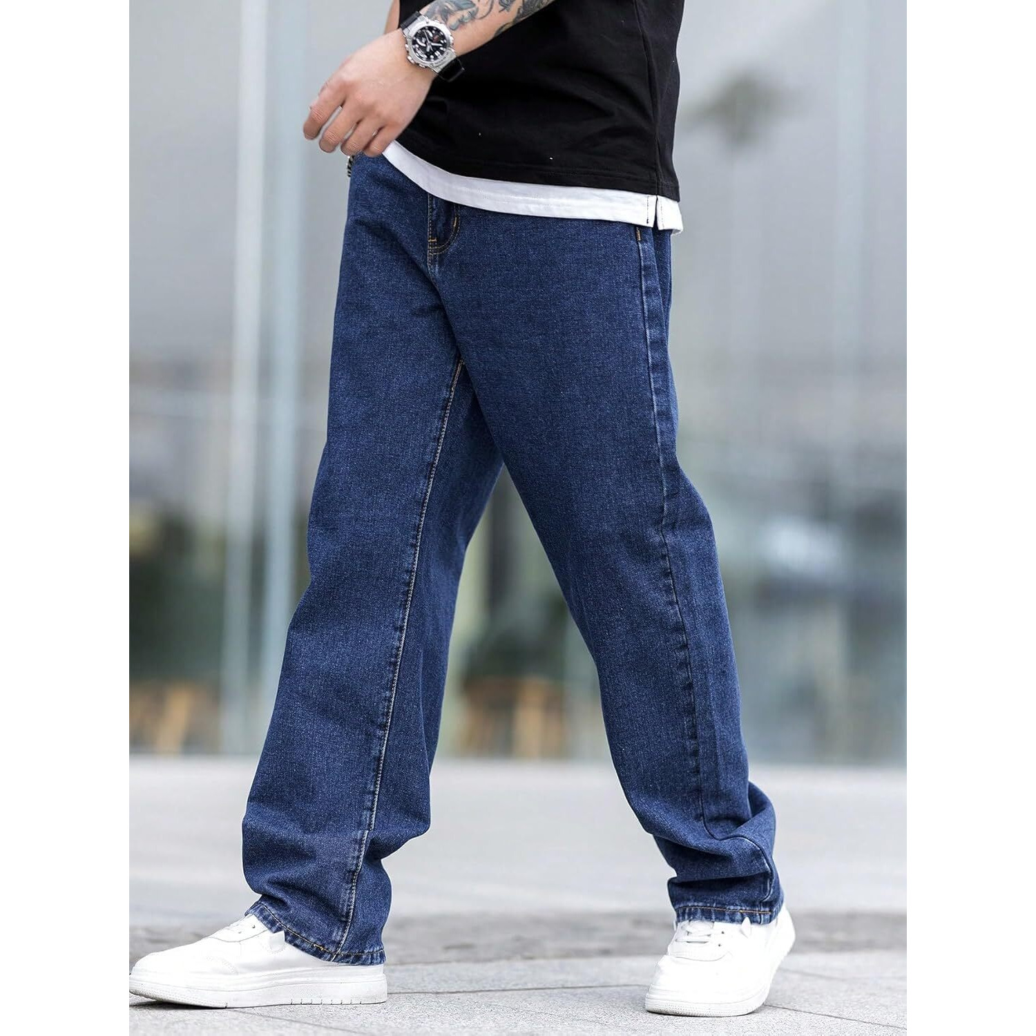 Kotty Men's Solid Regular Fit Mid Distressed Fashionable Trendy Denim Jeans(Blue,34)