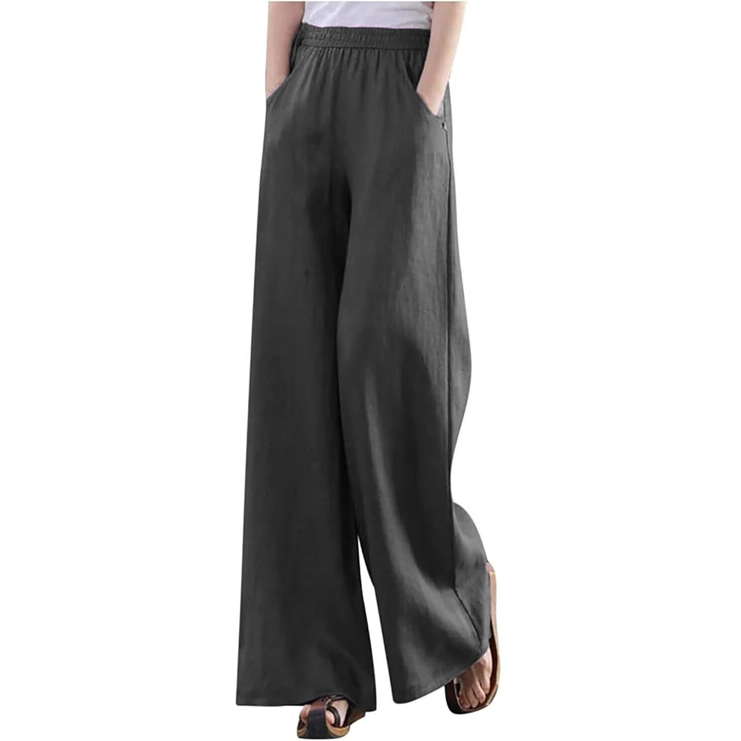 Kotty Women's Crumble Fabric Wide Leg Trousers(Grey,28)_Kottywomenspant737M