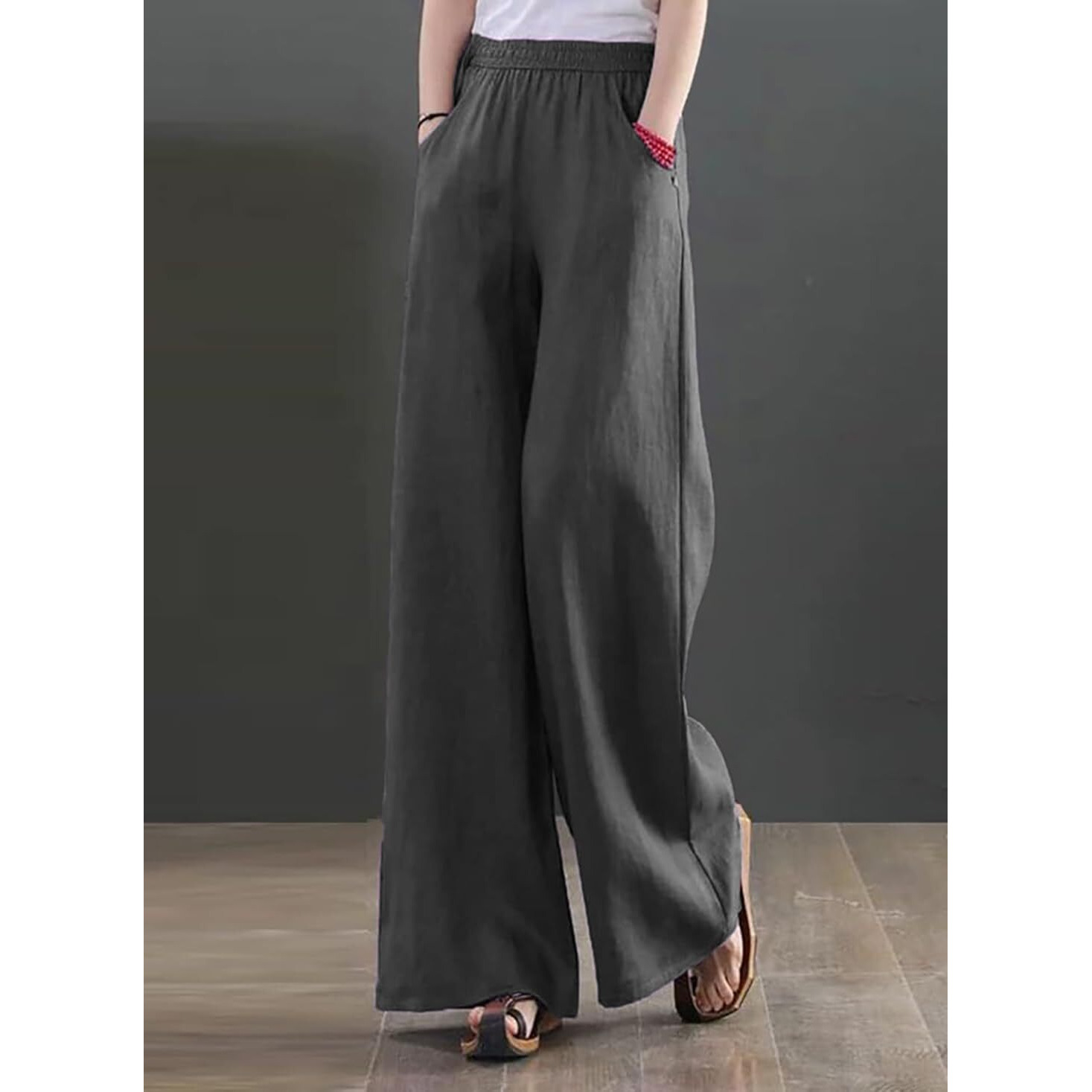 Kotty Women's Crumble Fabric Wide Leg Trousers(Grey,28)_Kottywomenspant737M