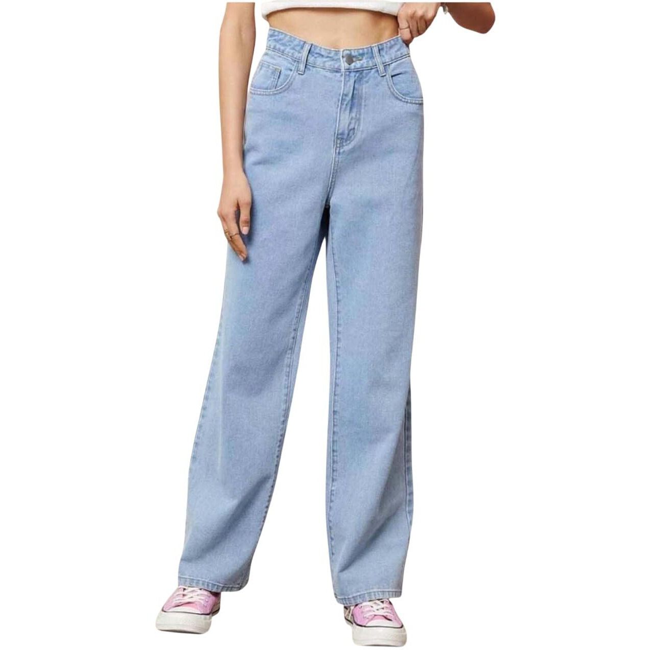 Kotty Womens Straight Button Solid Baggy Jeans(Blue,S)_Kttladiesjeans2915S